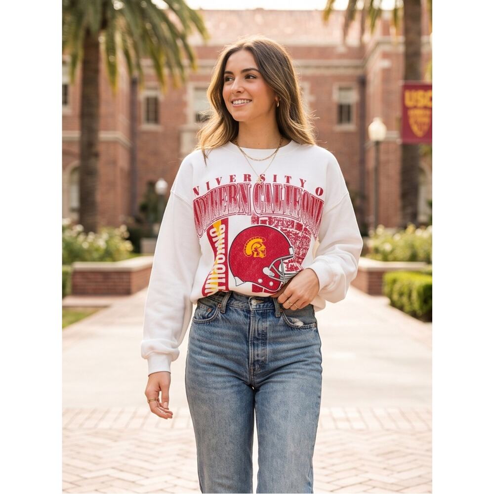 Pressbox White & Red USC Southern California Graphic Sweatshirt - Women